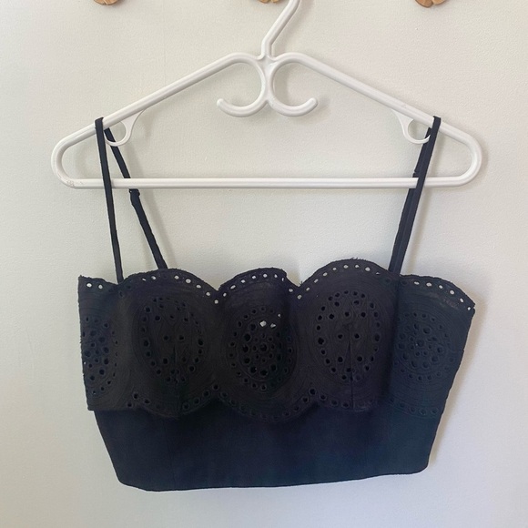 Sigrid Olsen Eyelet Linen Blend Crop Top - Picture 1 of 3
